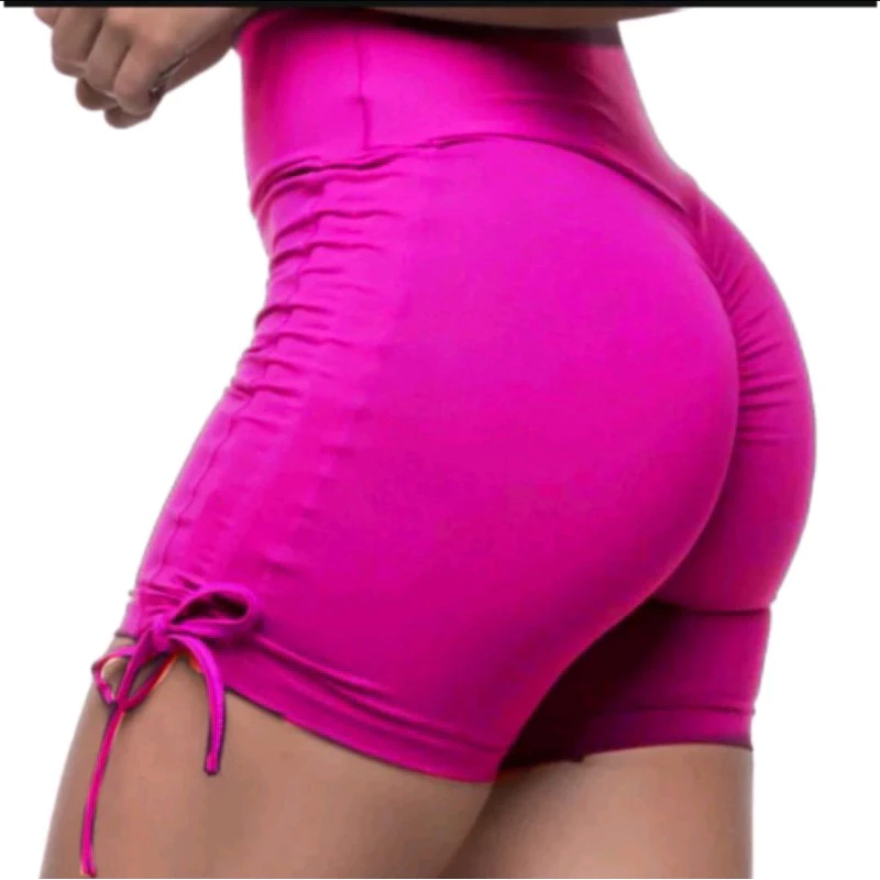 Short Feminino Academia Levanta Empina Bumbum Fitness e Praia com Drapeados Reguláveis