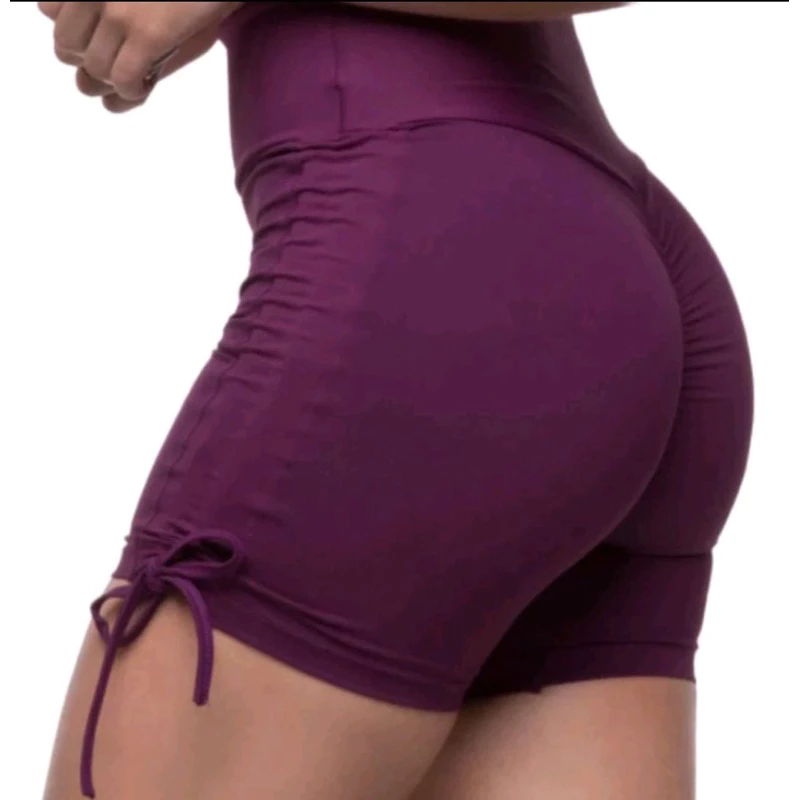 Short Feminino Academia Levanta Empina Bumbum Fitness e Praia com Drapeados Reguláveis
