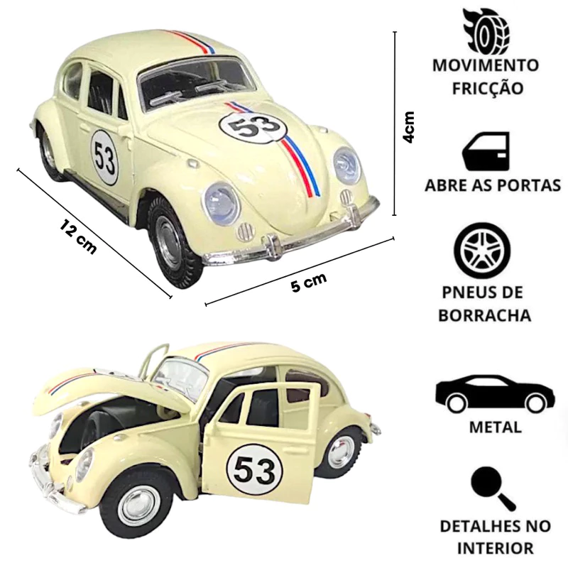 Fusca Herbie 53 Miniatura Ferro Abre Porta Capô Fricção Coleção
