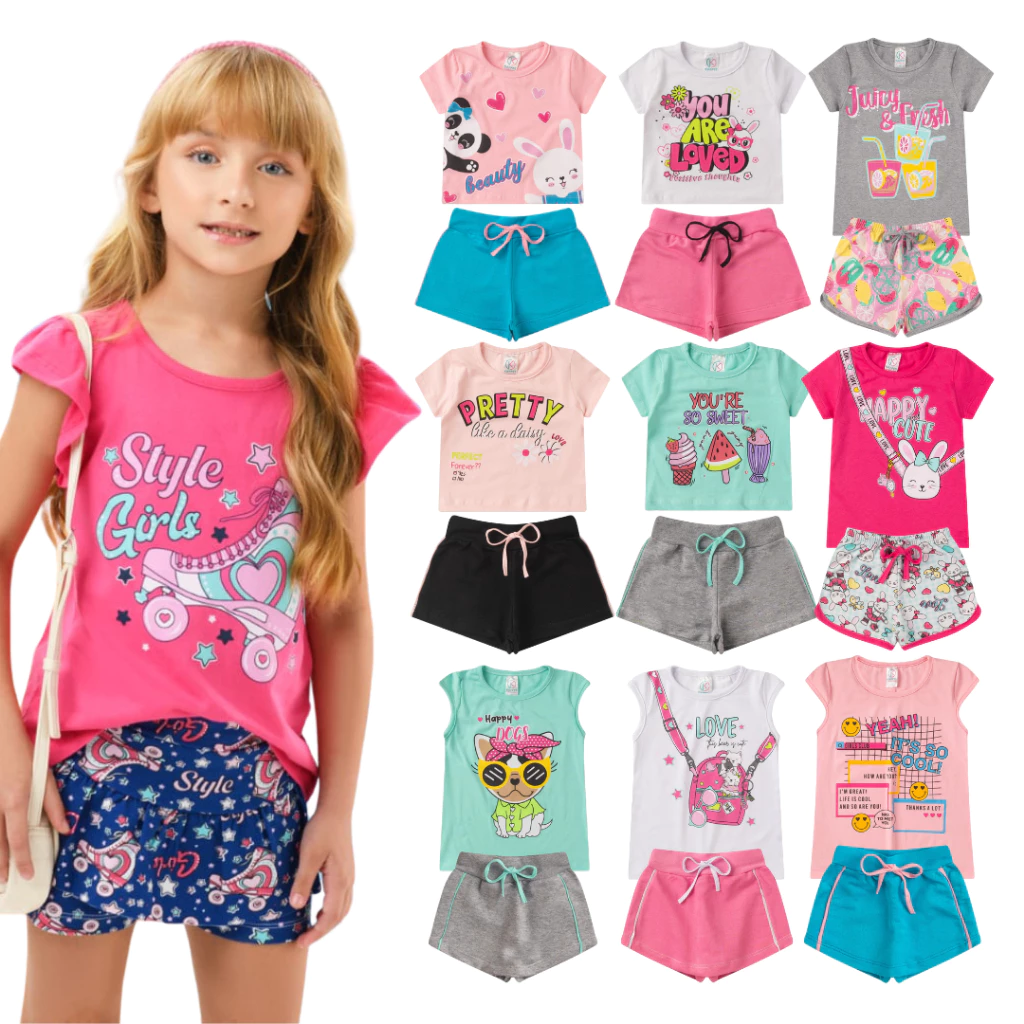 Kit 10 peças de Roupa Conjunto Infantil e Juvenil Menina Tamanho 01 ao 16
