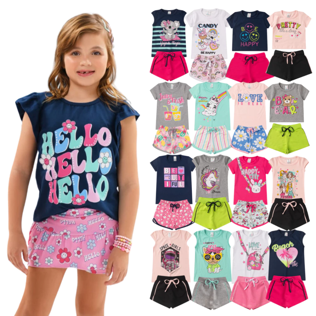 Kit 10 peças de Roupa Conjunto Infantil e Juvenil Menina Tamanho 01 ao 16