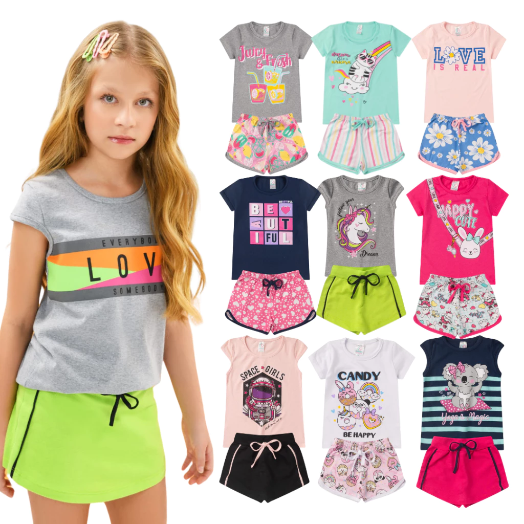 Kit 10 peças de Roupa Conjunto Infantil e Juvenil Menina Tamanho 01 ao 16