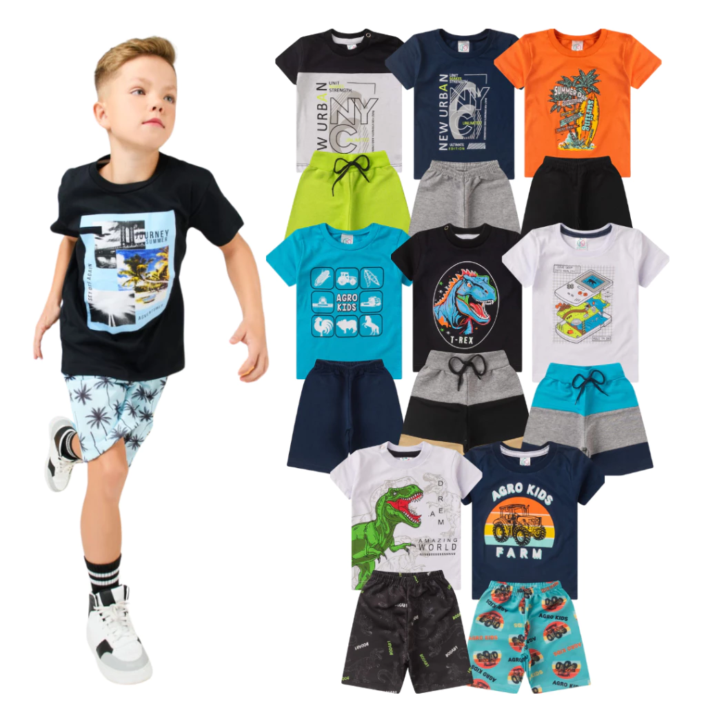 Kit 10 peças de Roupa Conjunto Infantil e Juvenil Menino Tamanho 01 ao 16