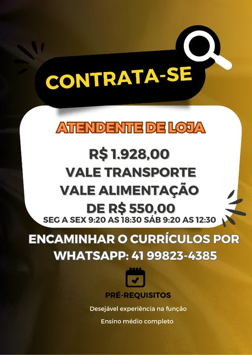 Vaga de Emprego: Atendente de Loja – Capão Raso