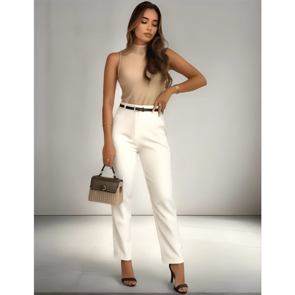 Calça Alfaiataria Zr Feminina Cintura Alta Com ziper