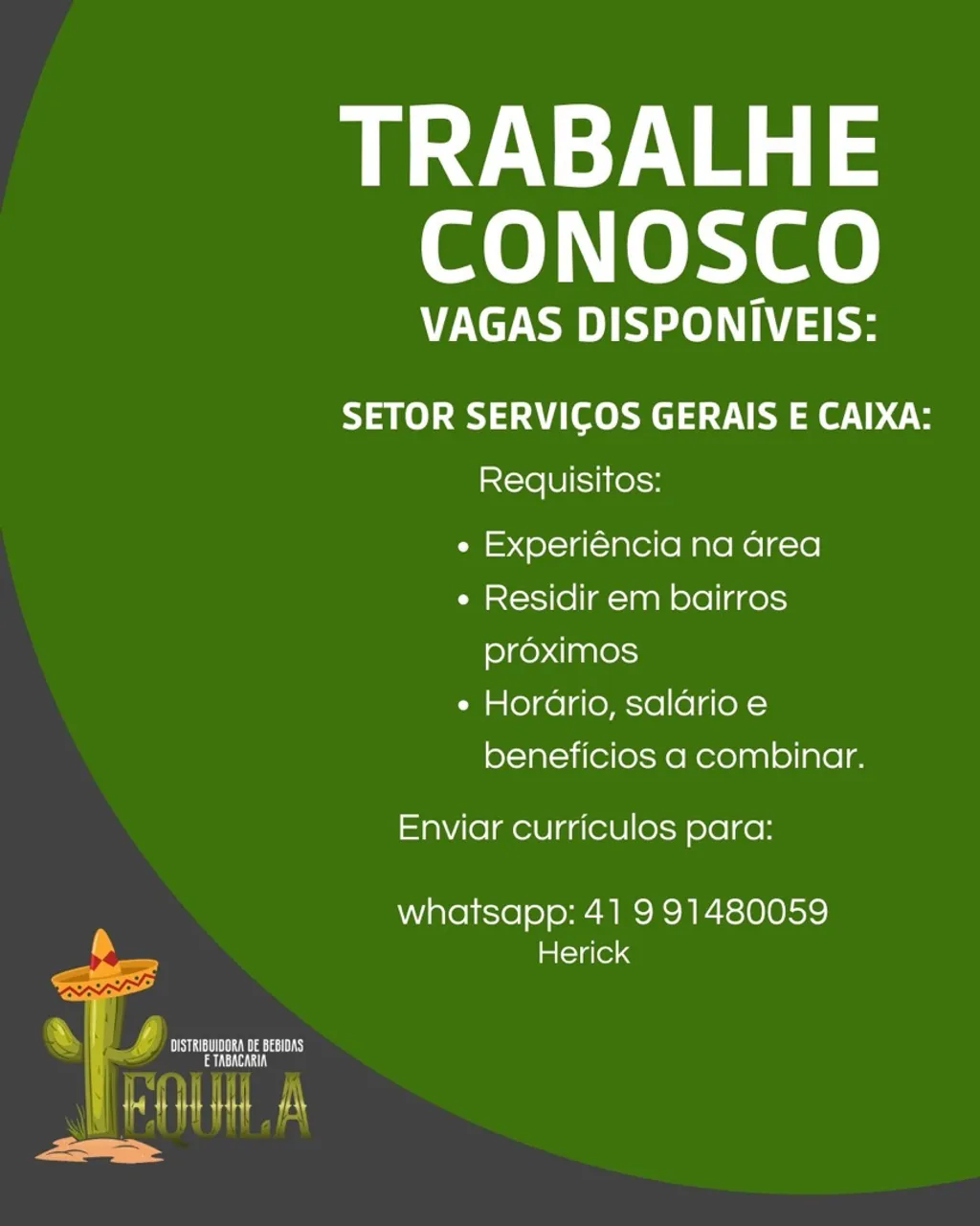 Vaga de emprego para distribuidora de bebidas