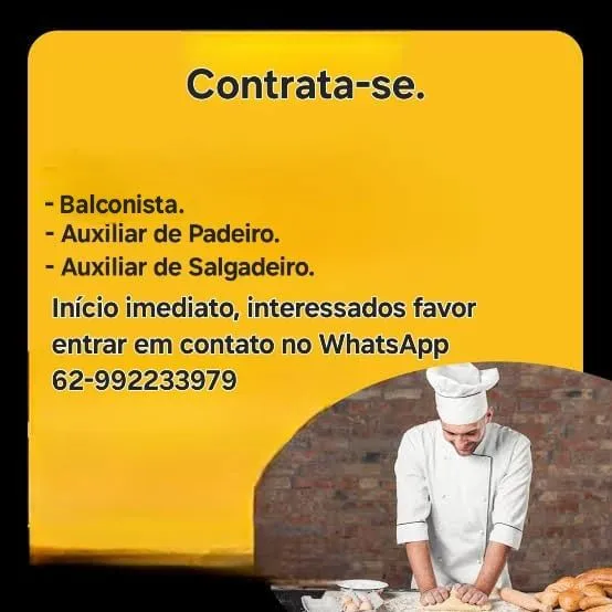 Emprego auxiliar de padeiro e balconista