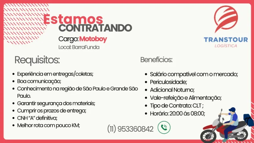 Oportunidade de emprego – Motoboys