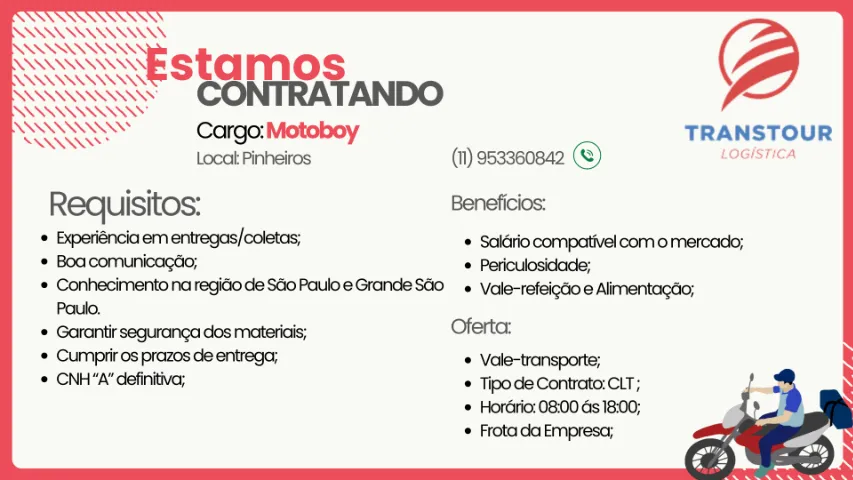 Oportunidade de emprego – Motoboys