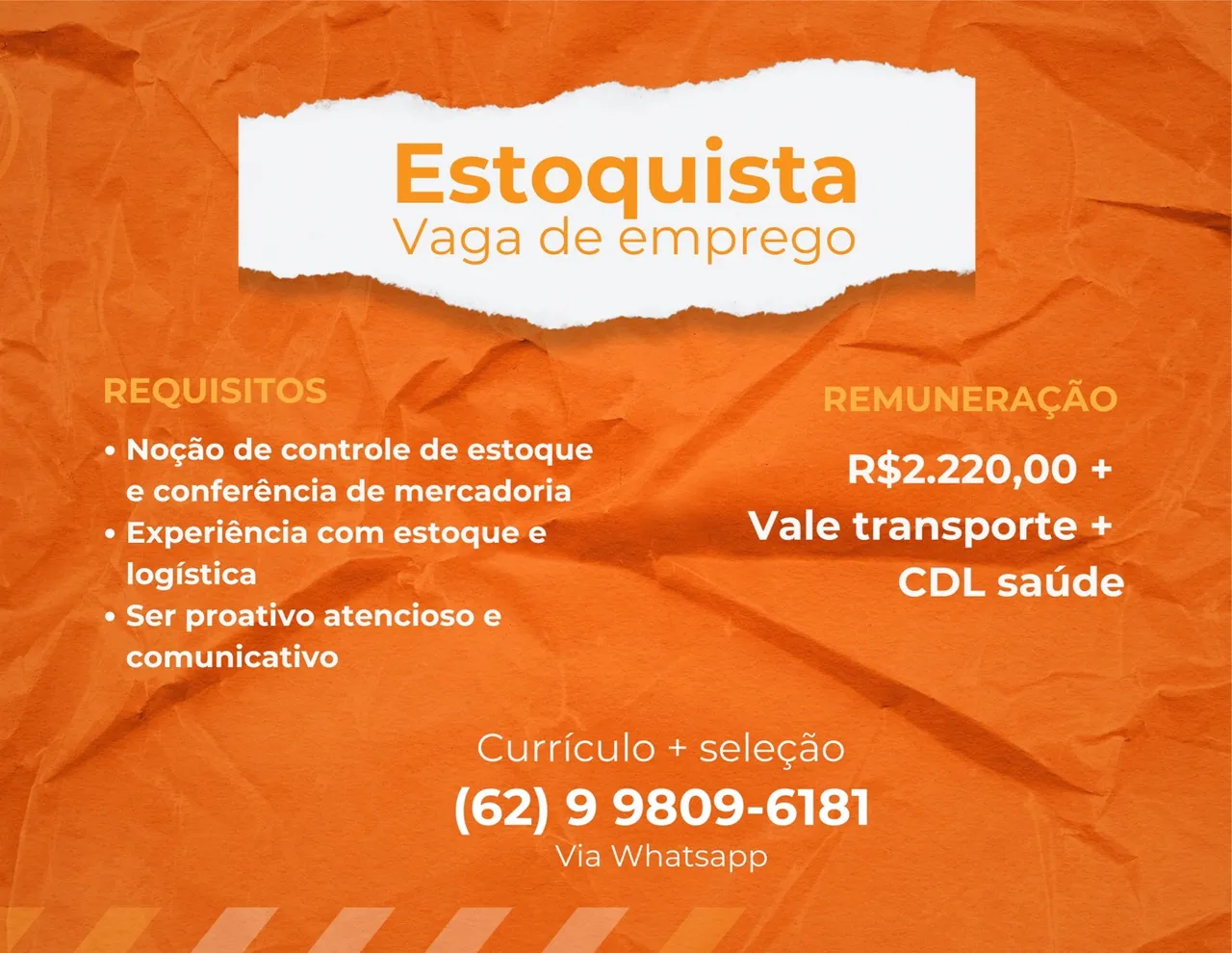 Vaga de emprego – estoquista -Anápolis