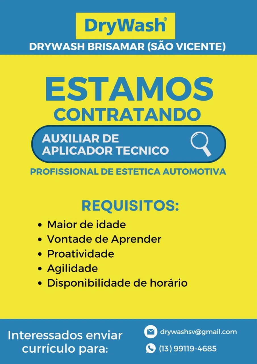 Vaga de emprego Lava Rápido/Lavagem a seco