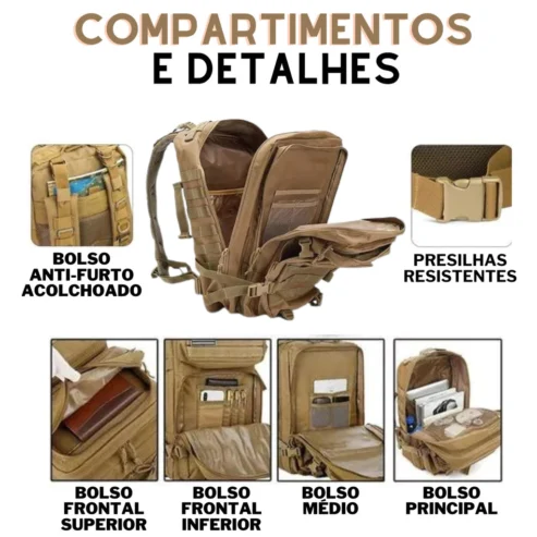 Mochila Militar Tática Impermeável 50 Litros Grande Reforçada