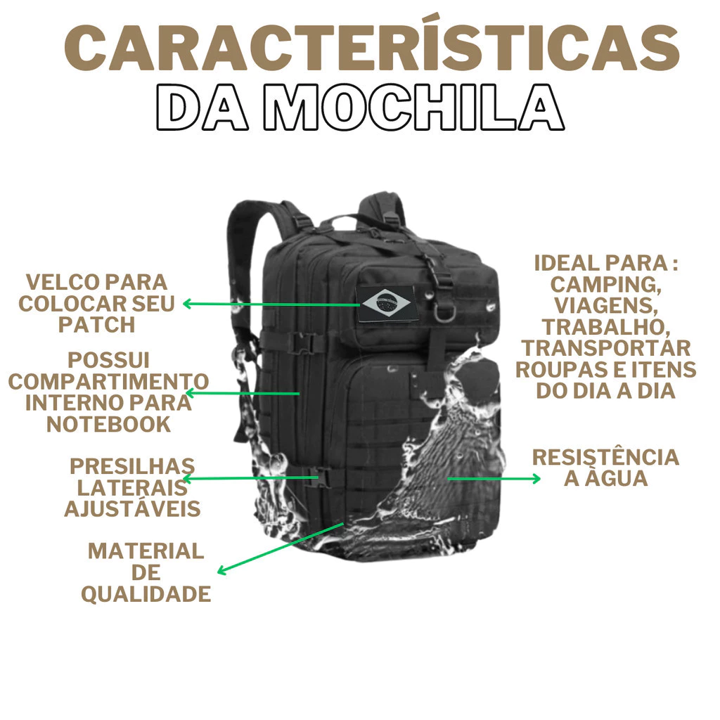 Mochila Militar Tática Impermeável 50 Litros Grande Reforçada
