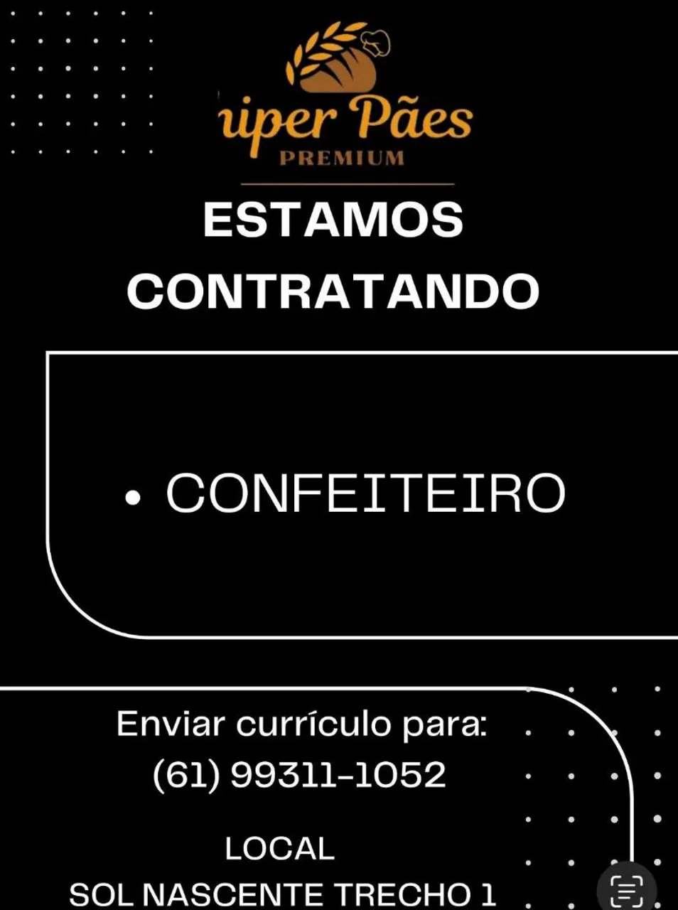 VAGA DE EMPREGO PARA CONFEITARIA