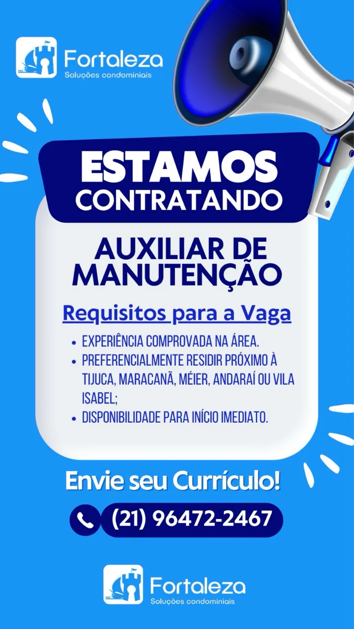 VAGA DE EMPREGO: PEDREIRO | AUX. MANUTENÇÃO