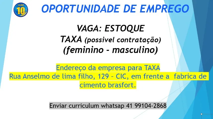 Vaga de emprego – Estoque