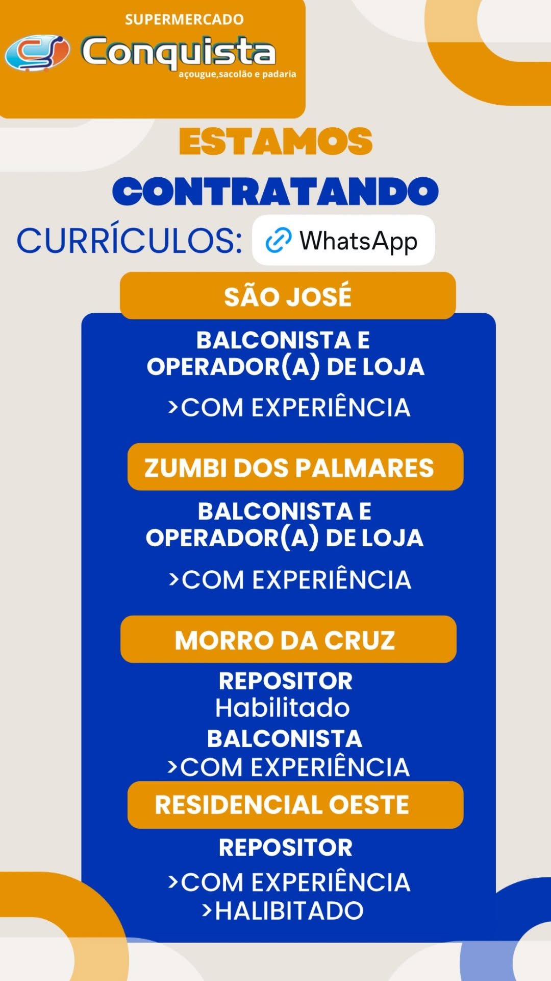 Vagas de Emprego – Supermercado Conquista