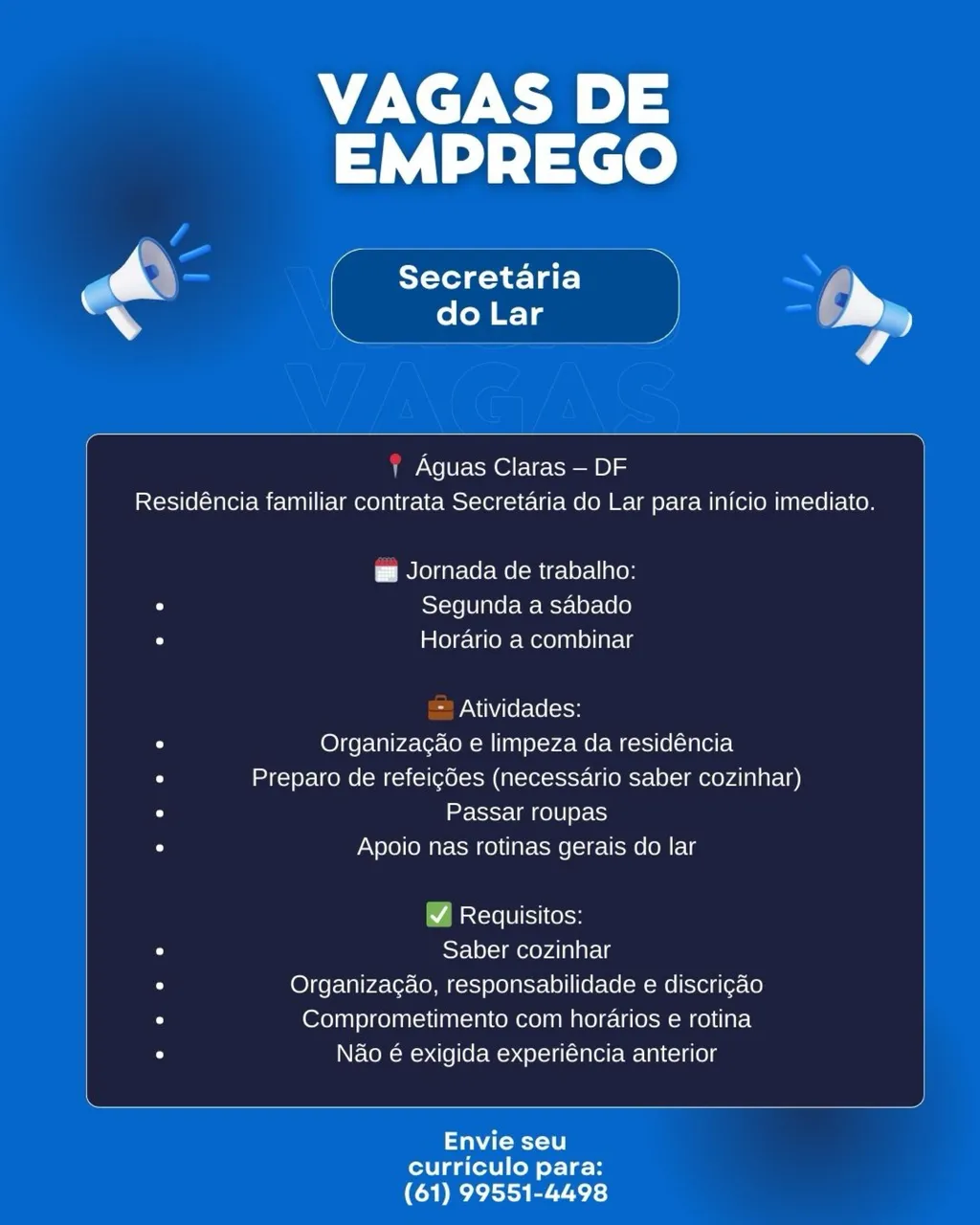 VAGA DE EMPREGO – SECRETÁRIA DO LAR