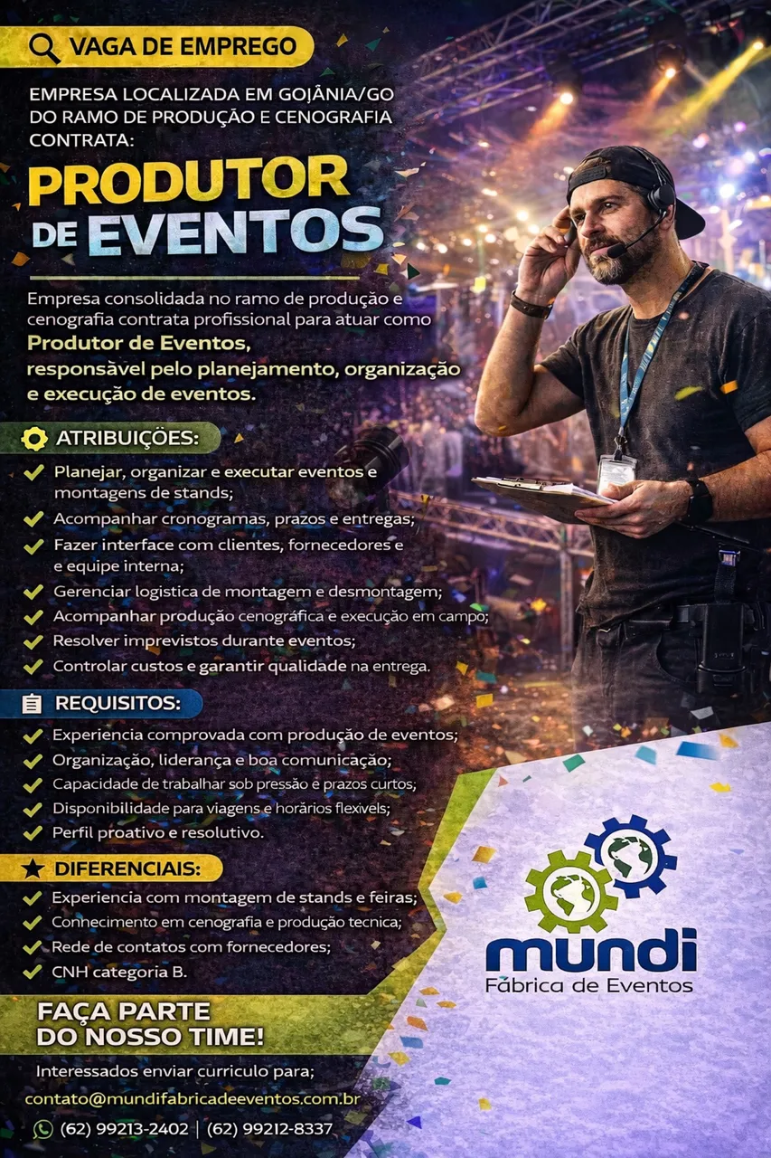 VAGA DE EMPREGO – PRODUTOR DE EVENTOS