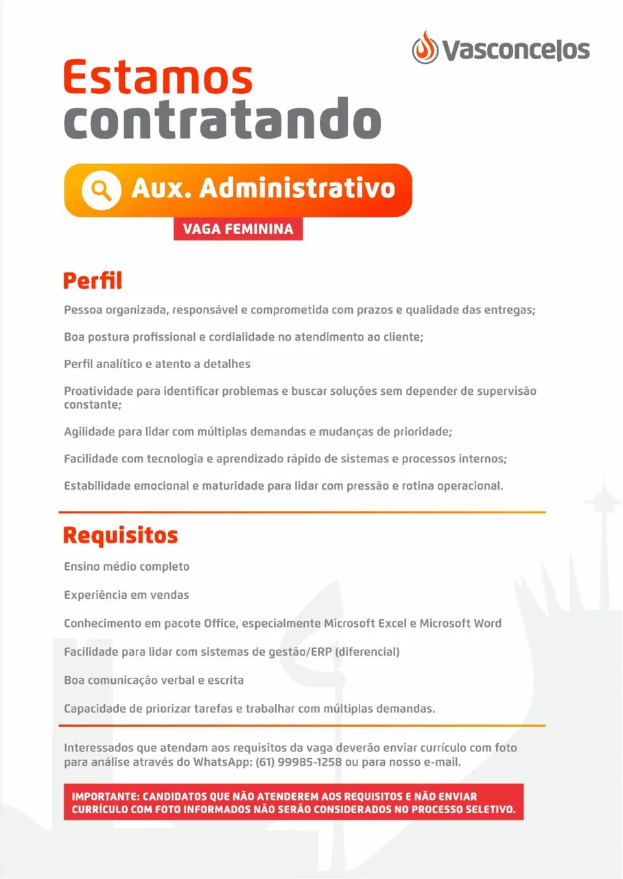 VAGA DE EMPREGO FÁBRICA VASCONCELOS