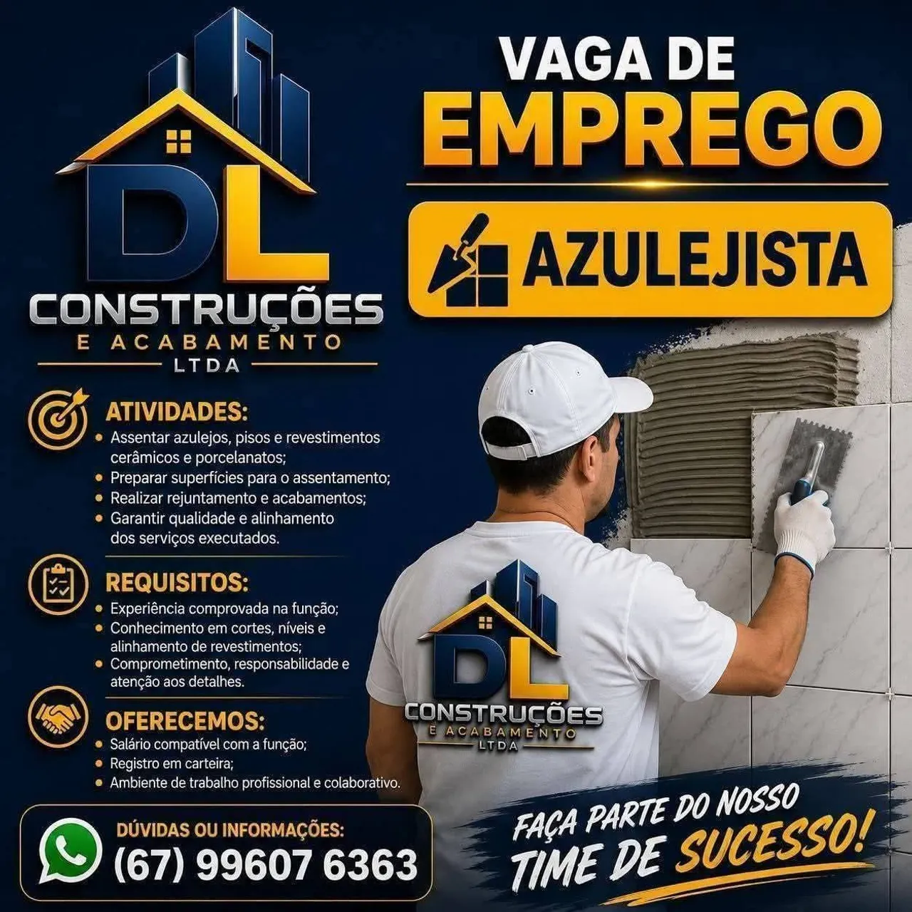 Vaga de Emprego: Contrata-se Azulejista